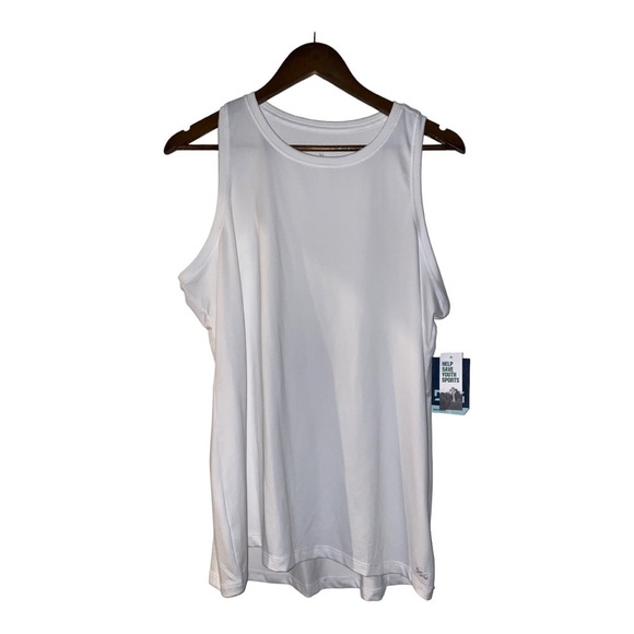 DSG Rib White Notch Tank Top Women XL Athletic Running‎ Workout NWT Regular Fit - Picture 1 of 6